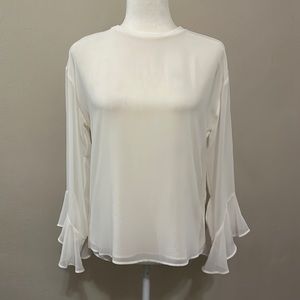 Chiffon Blouse Ruffle Sleeve Flute Lined Ann Taylor White Size XS